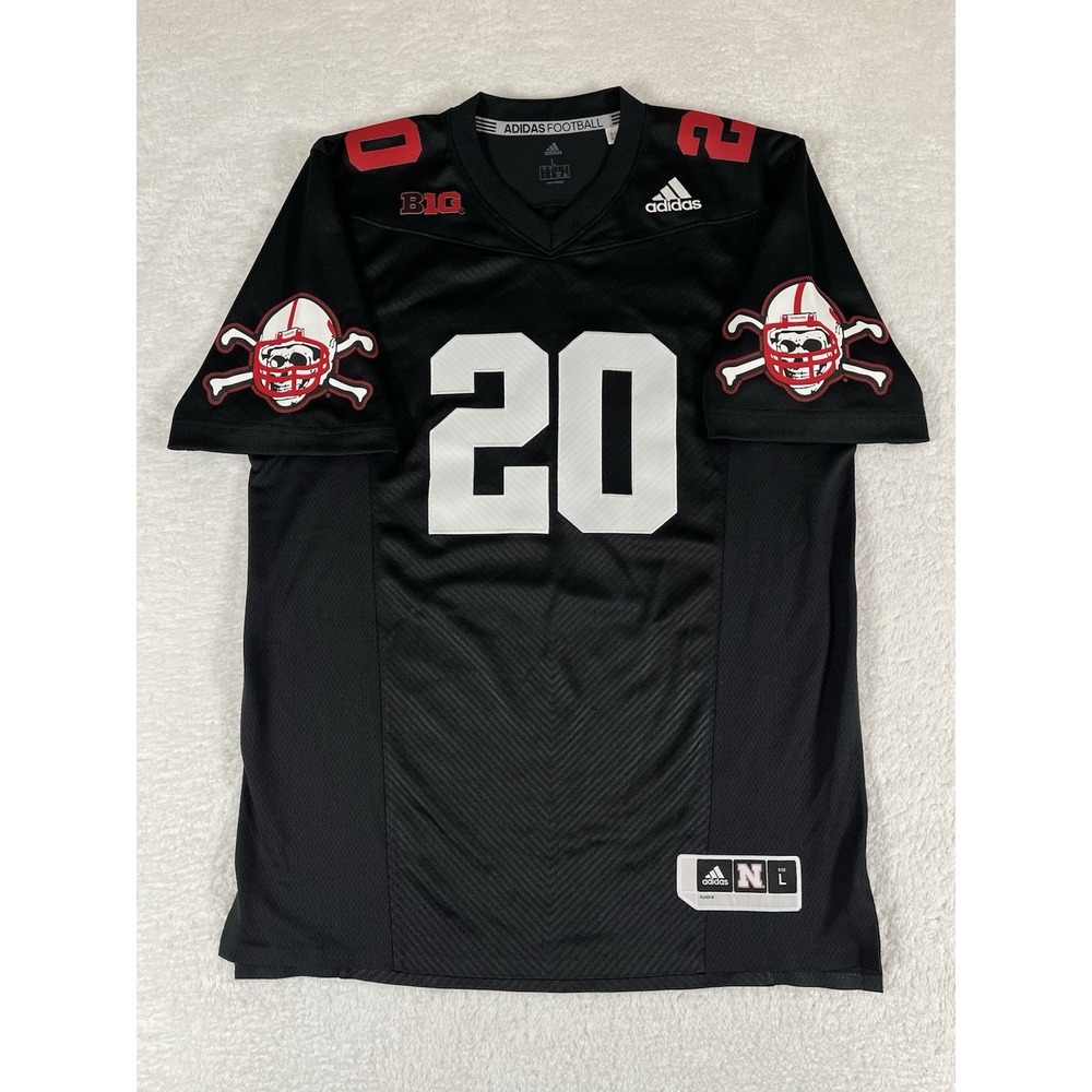 Adidas Nebraska Cornhuskers #20 Black Stitched Football Jersey‎ Sz L Skull Bones